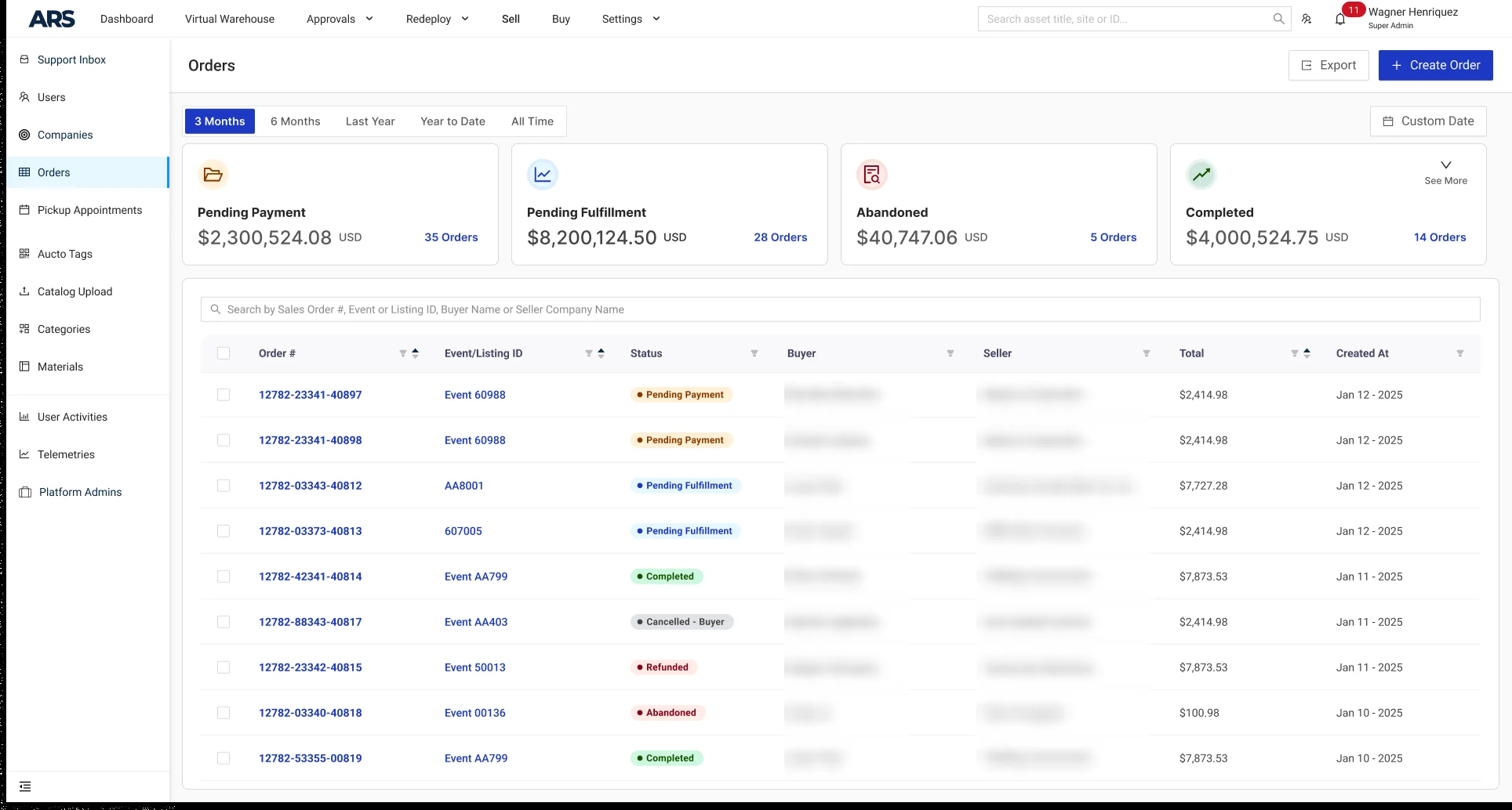 The redesigned orders list with pipeline cards