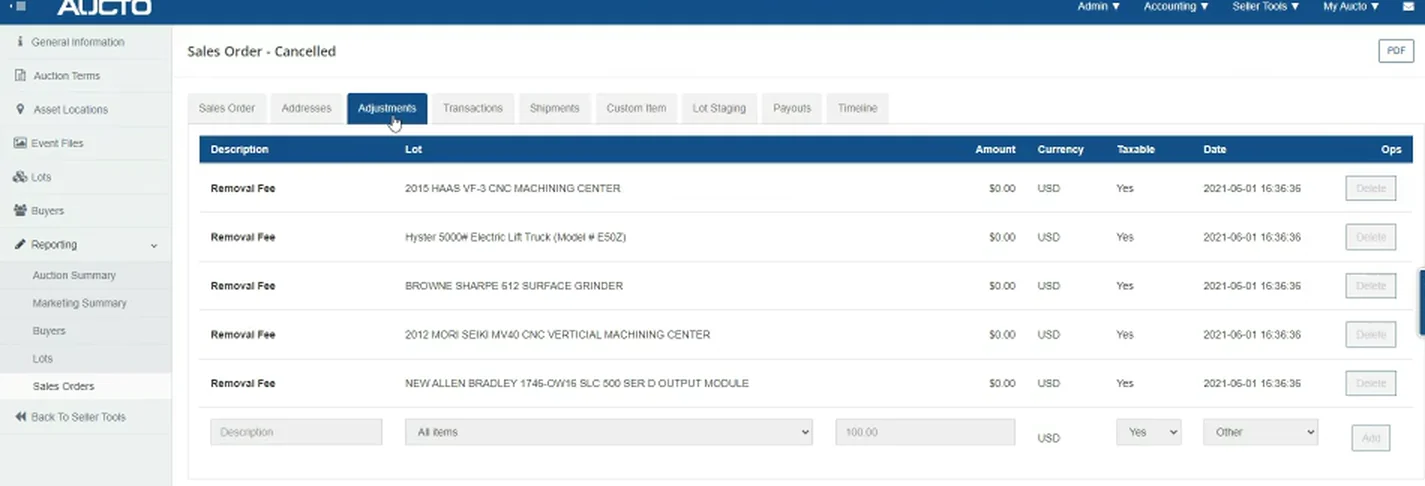 Five removal fees on one order, entered one at a time