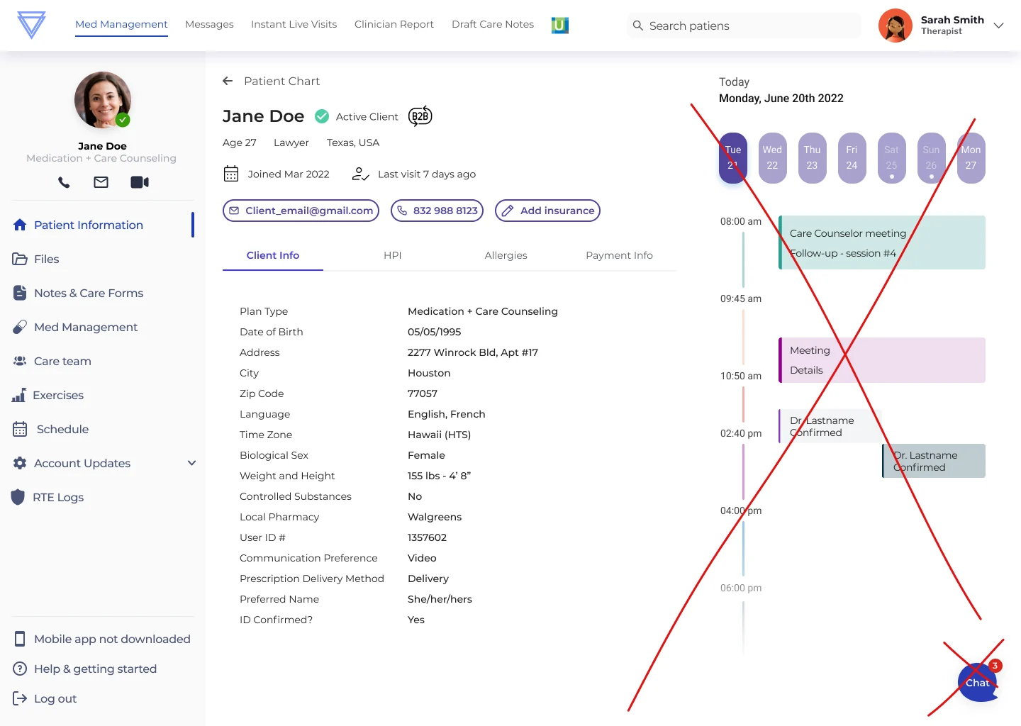 Iteration of the patient chart design that was only partially approved