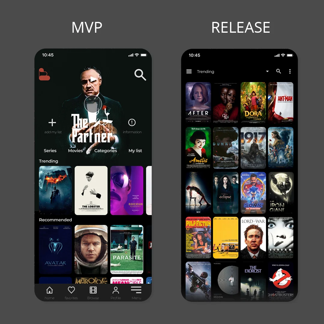 MVP home page next to the approved home page