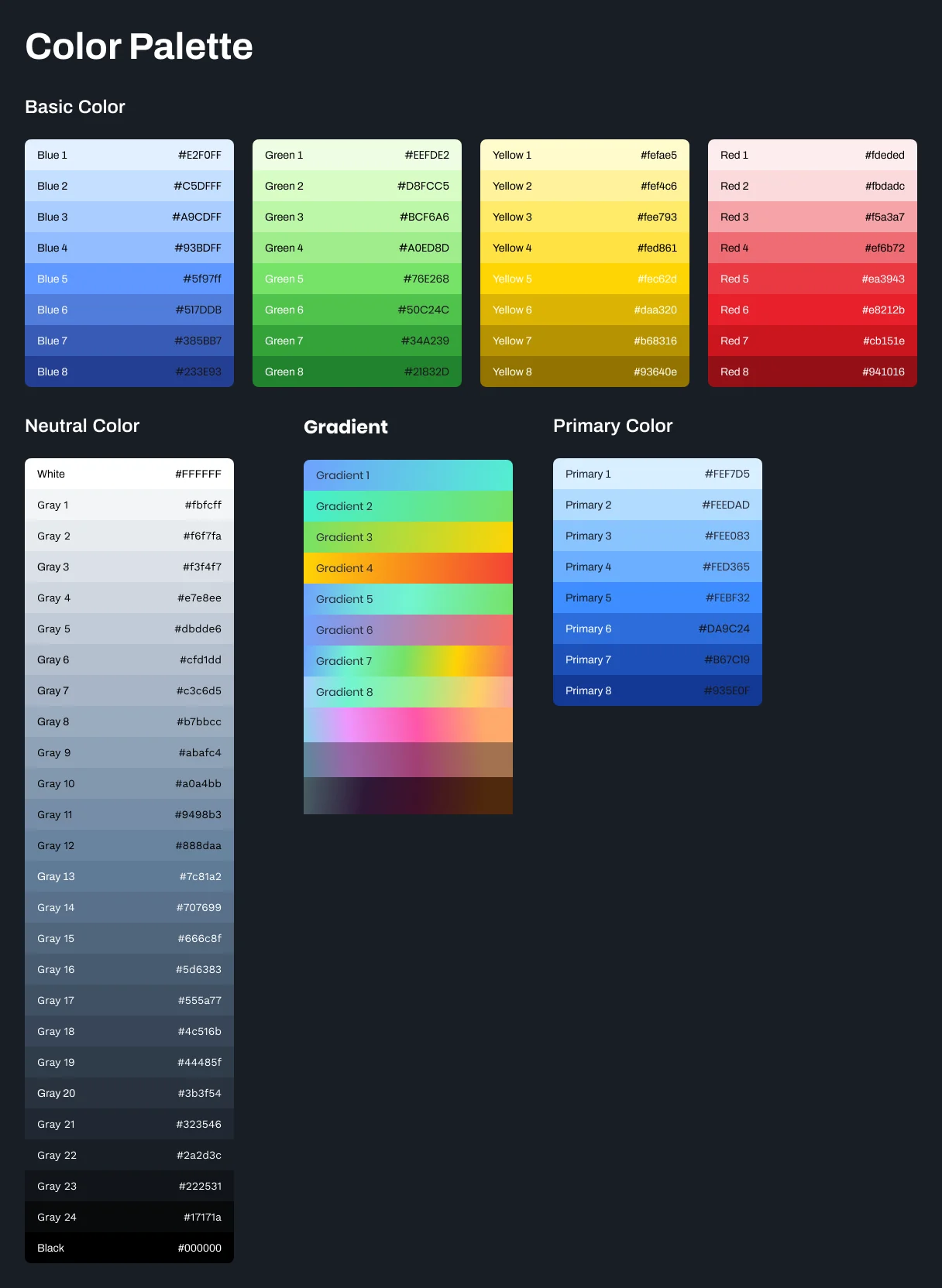 Nilo colour palette with accessibility contrast values